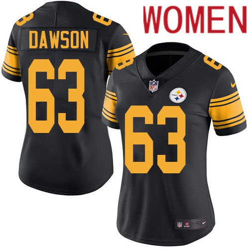Women Pittsburgh Steelers #63 Dermontti Dawson Nike Black Vapor Limited Rush NFL Jersey->women nfl jersey->Women Jersey